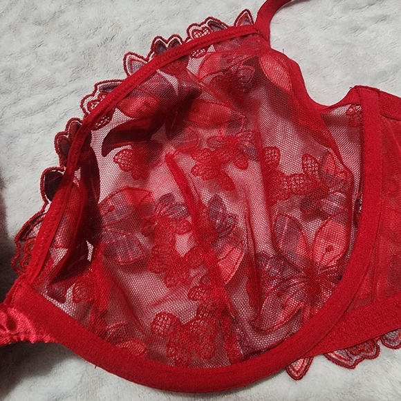 VICTORIA'S SECRET LUXE LINGERIE UNLINED FLORAL EMBROIDERED LOW CUT BRA Sz 36DDD - Picture 8 of 14